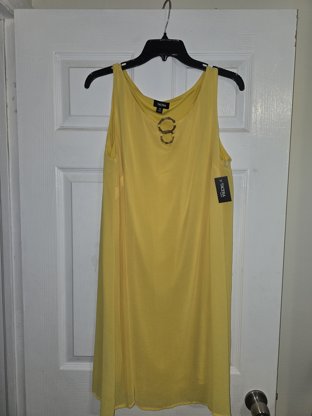 Tacera Yellow Sleeveless Ring-Accent Dress